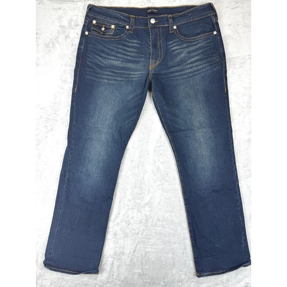 True Religion Men's sz 40 Ricky Relaxed Straight Jeans Dark Wash Bootcut Stretch